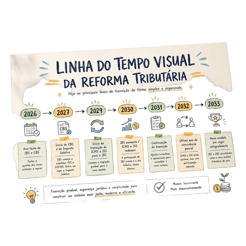 Linha do tempo visual da Reforma Tributária