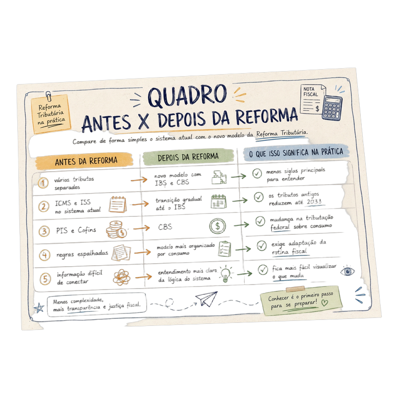 Quadro antes x depois da Reforma Tributária