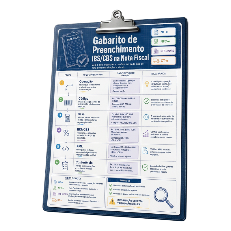 Gabarito de preenchimento do IBS e CBS na Nota Fiscal